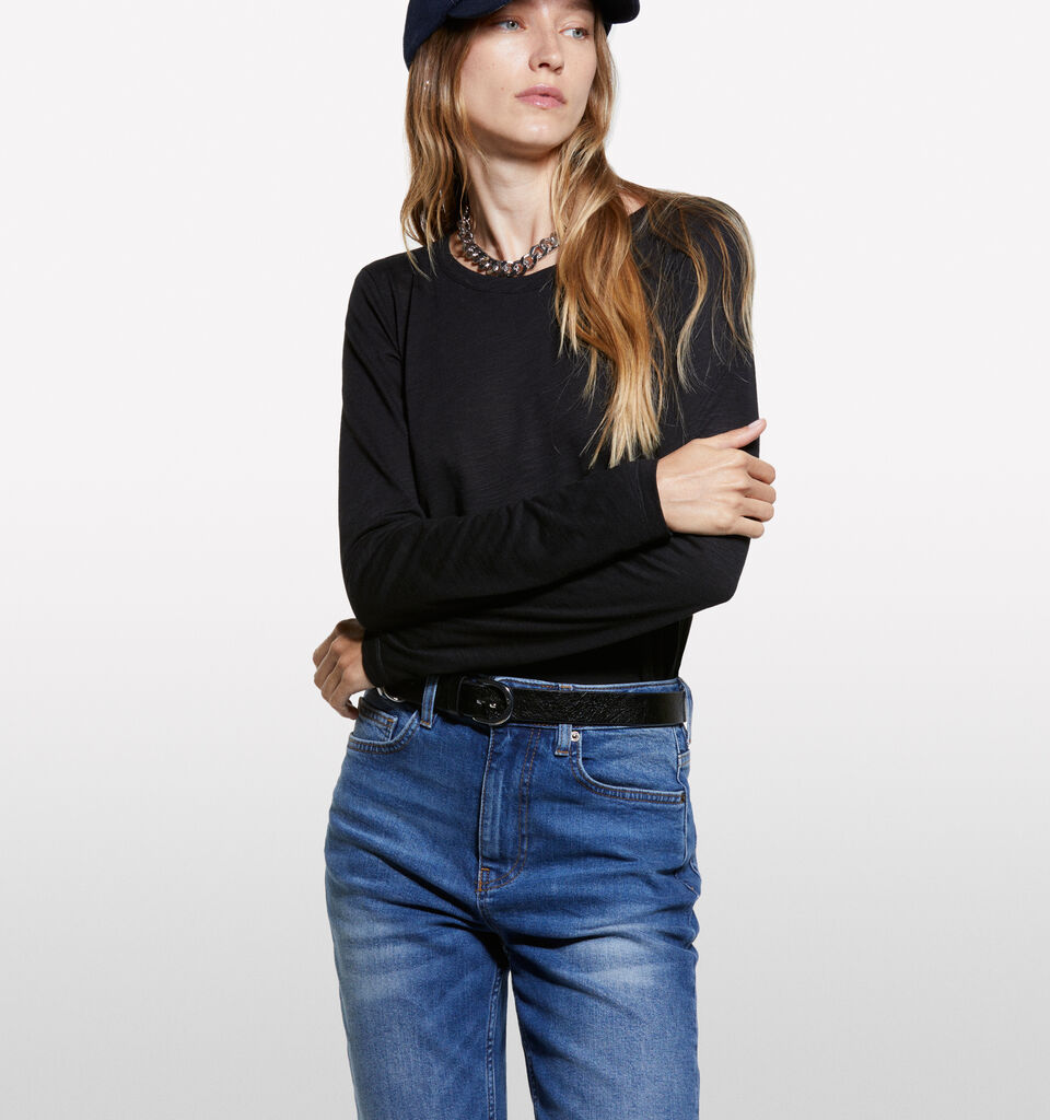 T-shirt nera a maniche lunghe - t-shirt a manica lunga da donna - Nero | Sisley image number 3